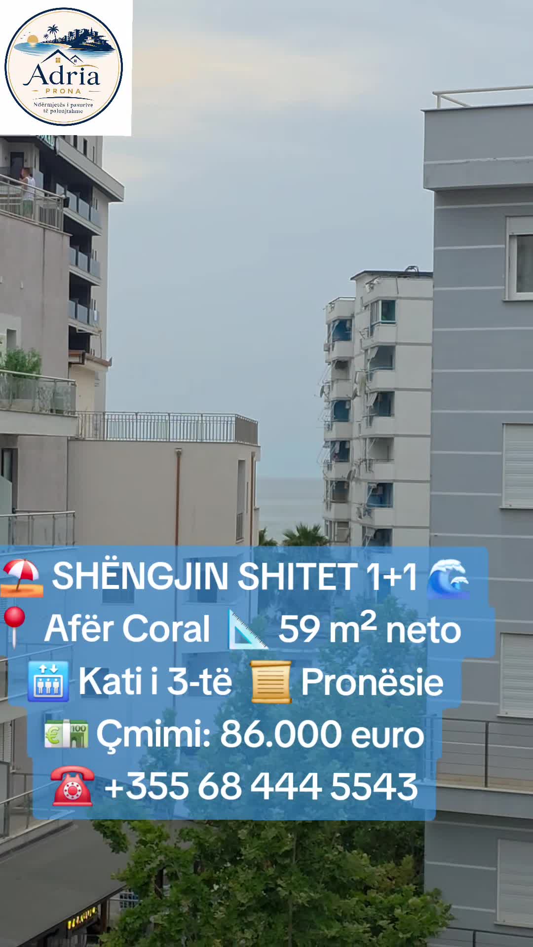 SHITET APARTAMENT 1+1 NË SHËNGJIN – AFËR CORAL